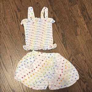 Colorful Heart Print Top and Bubble Shorts Set